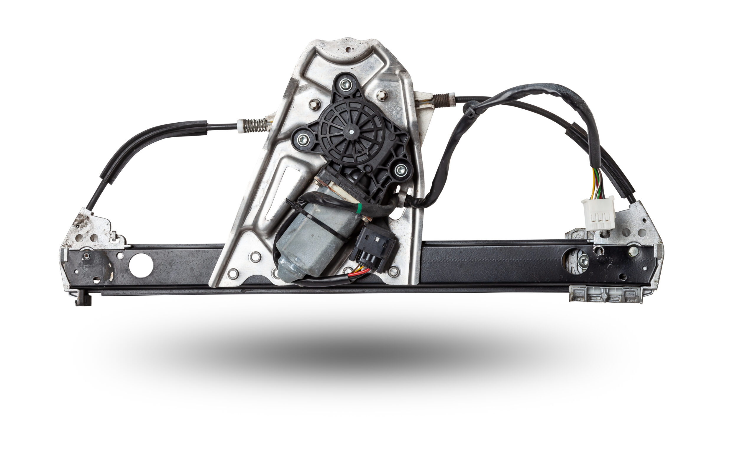 Electric Window Mechanism For A Car On A White Isolated Background. Automotive Spare Parts Catalog